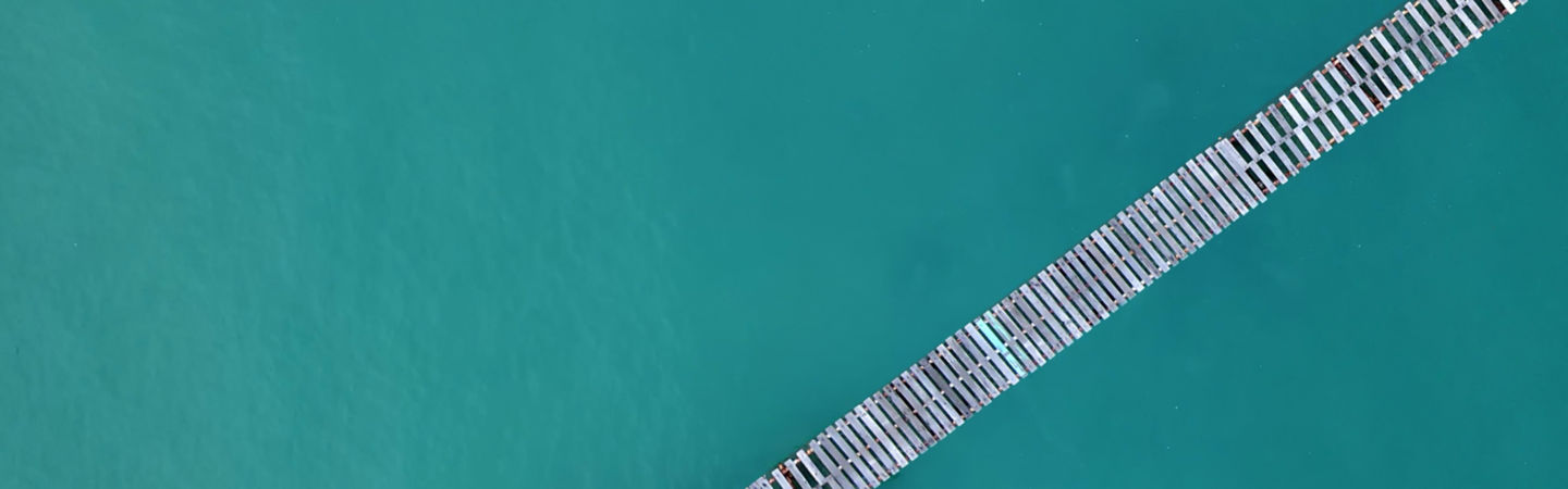 Aerial view of wooden footbridge across ocean
