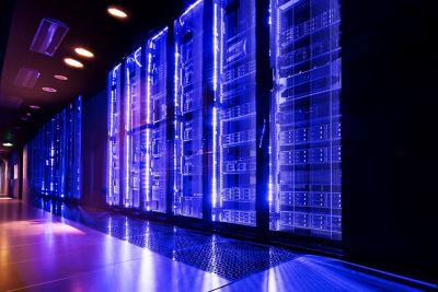 data center in server room with server racks