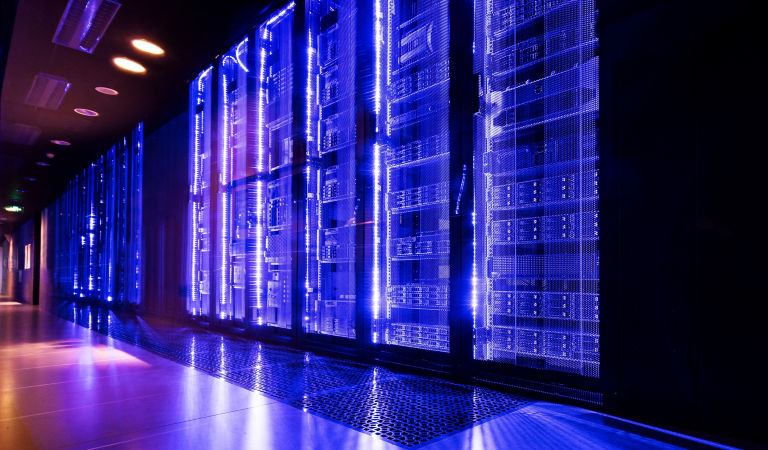 data center in server room with server racks