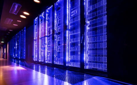 data center in server room with server racks