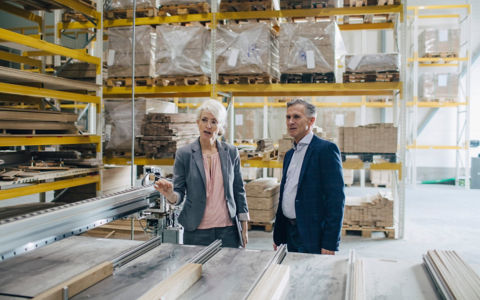 Business People Analyzing Wooden Samples