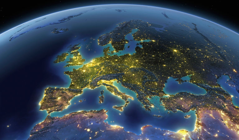 A detailed view of the earth from space with night lights