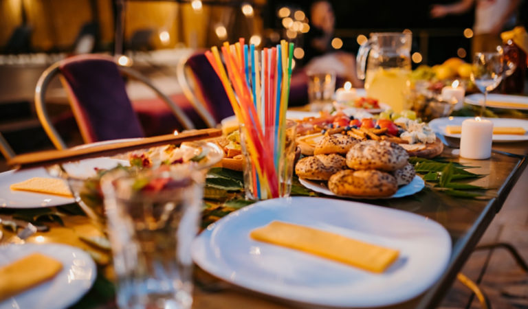 Food served on a table set outside, without people