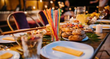 Food served on a table set outside, without people