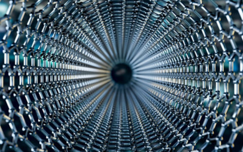 View of a graphene molecular nano technology structure on a blue background - 3d rendering