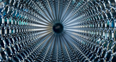 View of a graphene molecular nano technology structure on a blue background - 3d rendering