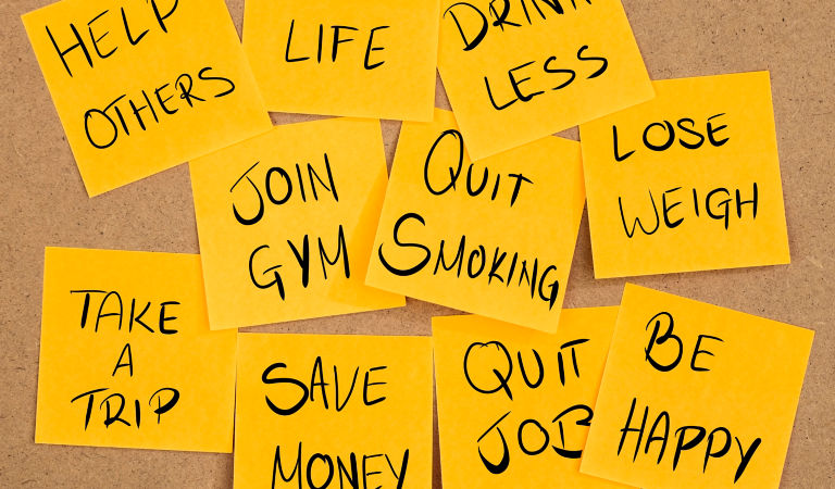 Ne year resolution yellow stickers banner