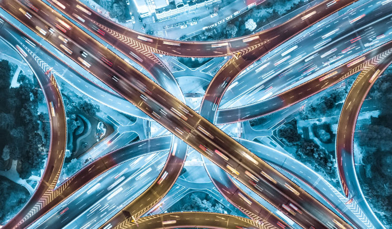 Night View Highway Traffic Lights