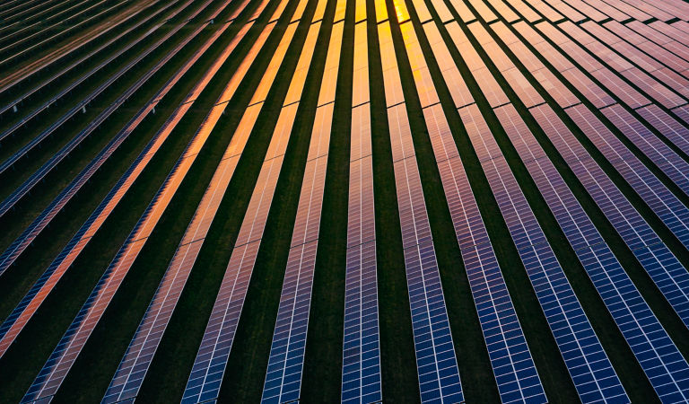 solar panels at dusk