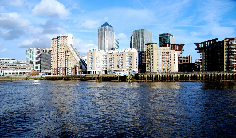 Buildings with water and platform