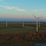 Windmills in field closeup