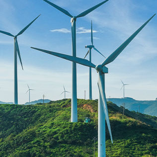 Windmills on mountains closeup